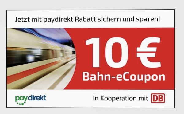 [letzte Chance] 10€ Deutsche Bahn eCoupon bei Paydirekt