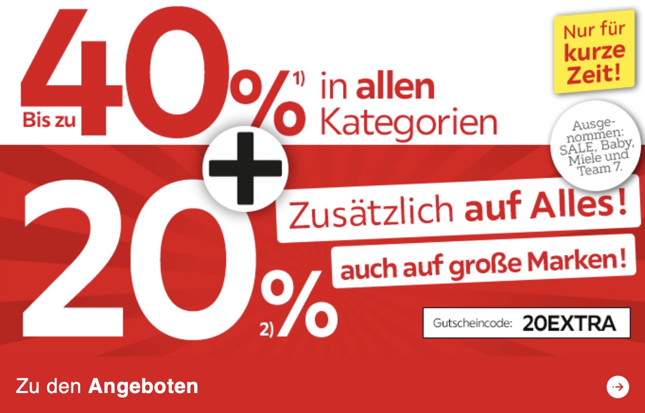 XXXLutz bis zu 40 in vielen Kategorien + 20 ExtraRabatt dank