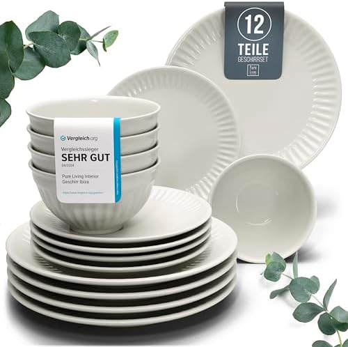 PURE LIVING Steingut Geschirrset Hygge 12-teilig